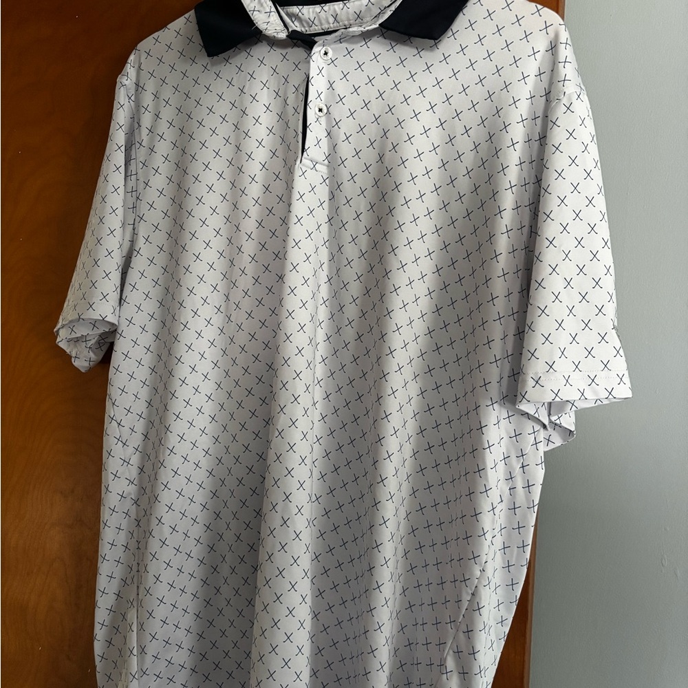 Men's White and Black Patterned Shirt